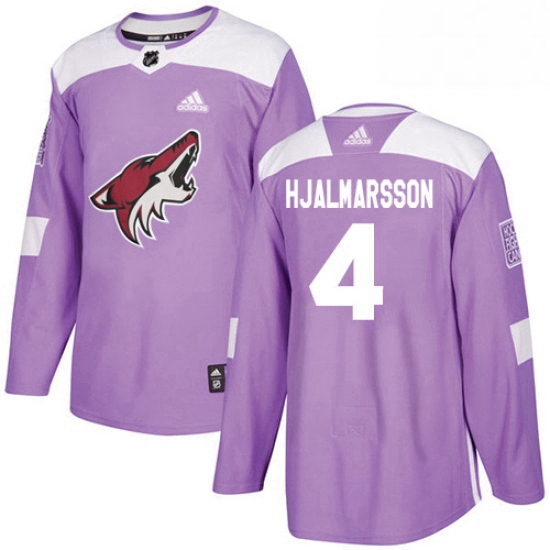 Youth Adidas Arizona Coyotes 4 Niklas Hjalmarsson Authentic Purple Fights Cancer Practice NHL Jersey