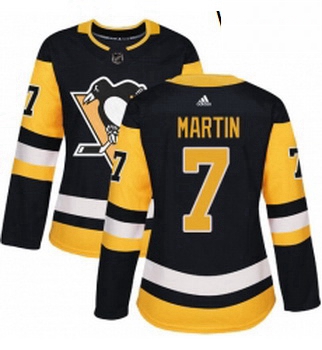 Womens Adidas Pittsburgh Penguins 7 Paul Martin Authentic Black Home NHL Jersey