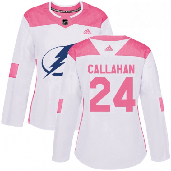 Womens Adidas Tampa Bay Lightning 24 Ryan Callahan Authentic WhitePink Fashion NHL Jersey