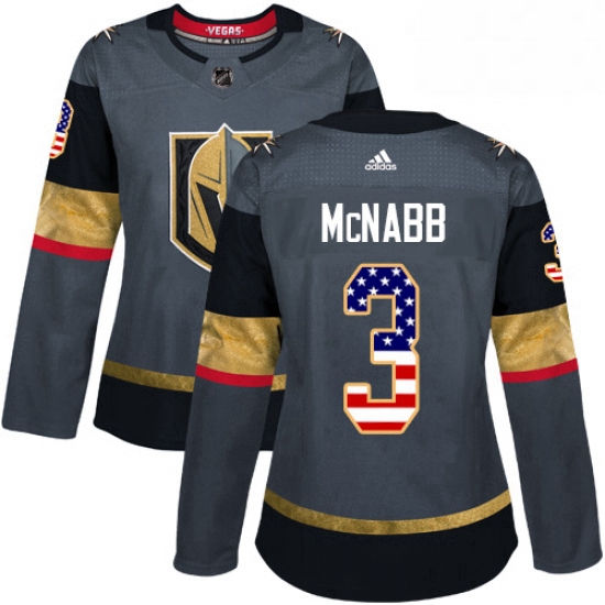 Womens Adidas Vegas Golden Knights 3 Brayden McNabb Authentic Gray USA Flag Fashion NHL Jersey