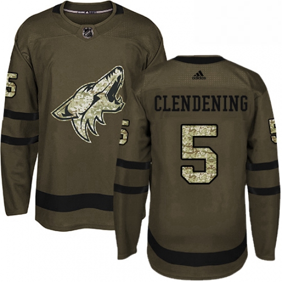 Youth Adidas Arizona Coyotes 5 Adam Clendening Authentic Green Salute to Service NHL Jersey