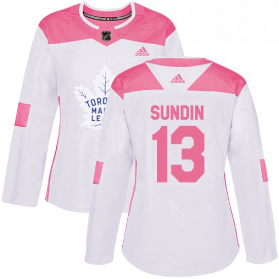 Womens Adidas Toronto Maple Leafs 13 Mats Sundin Authentic WhitePink Fashion NHL Jersey