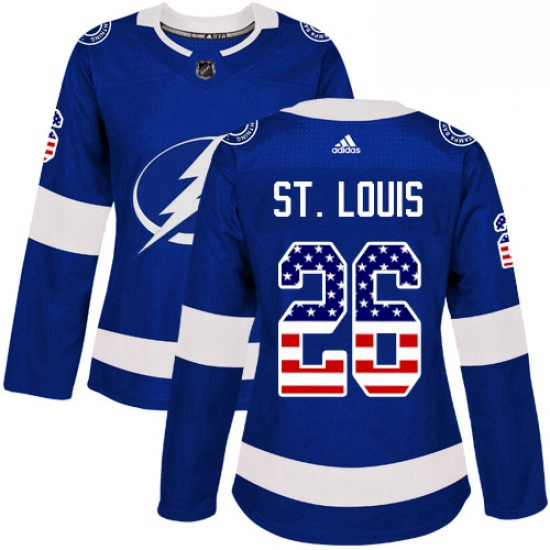 Womens Adidas Tampa Bay Lightning 26 Martin St Louis Authentic Blue USA Flag Fashion NHL Jersey