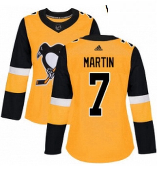 Womens Adidas Pittsburgh Penguins 7 Paul Martin Authentic Gold Alternate NHL Jersey