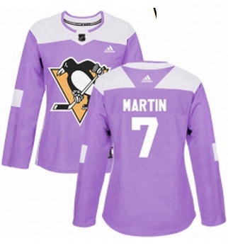 Womens Adidas Pittsburgh Penguins 7 Paul Martin Authentic Purple Fights Cancer Practice NHL Jersey