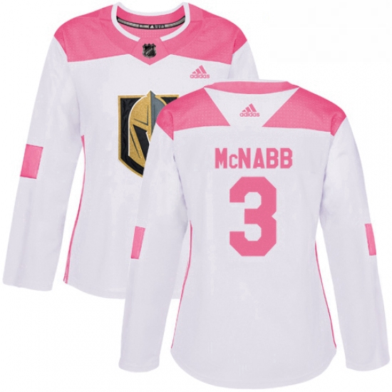 Womens Adidas Vegas Golden Knights 3 Brayden McNabb Authentic WhitePink Fashion NHL Jersey