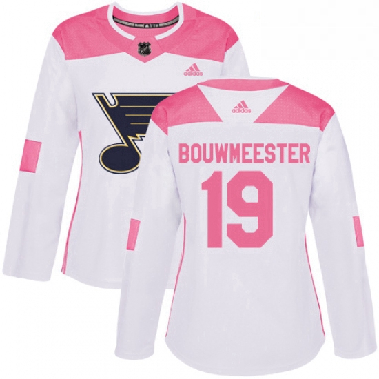 Womens Adidas St Louis Blues 19 Jay Bouwmeester Authentic WhitePink Fashion NHL Jersey