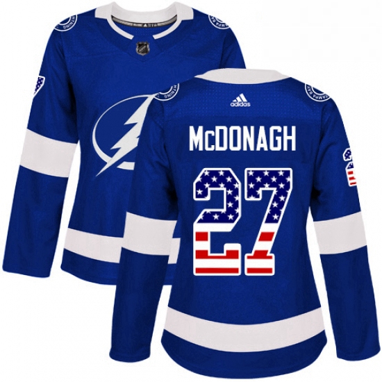 Womens Adidas Tampa Bay Lightning 27 Ryan McDonagh Authentic Blue USA Flag Fashion NHL Jerse