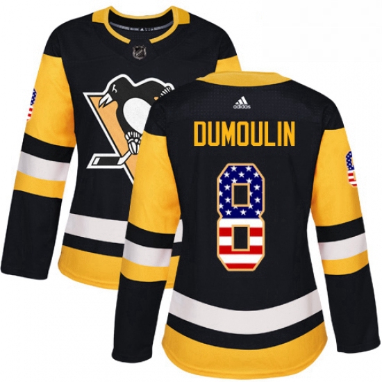 Womens Adidas Pittsburgh Penguins 8 Brian Dumoulin Authentic Black USA Flag Fashion NHL Jersey