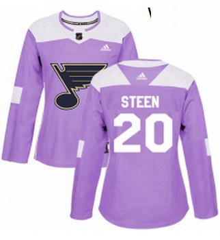 Womens Adidas St Louis Blues 20 Alexander Steen Authentic Purple Fights Cancer Practice NHL Jersey