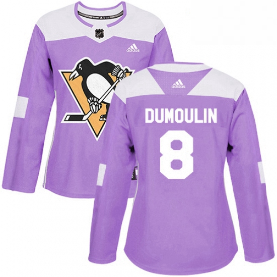 Womens Adidas Pittsburgh Penguins 8 Brian Dumoulin Authentic Purple Fights Cancer Practice NHL Jerse