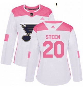 Womens Adidas St Louis Blues 20 Alexander Steen Authentic WhitePink Fashion NHL Jersey