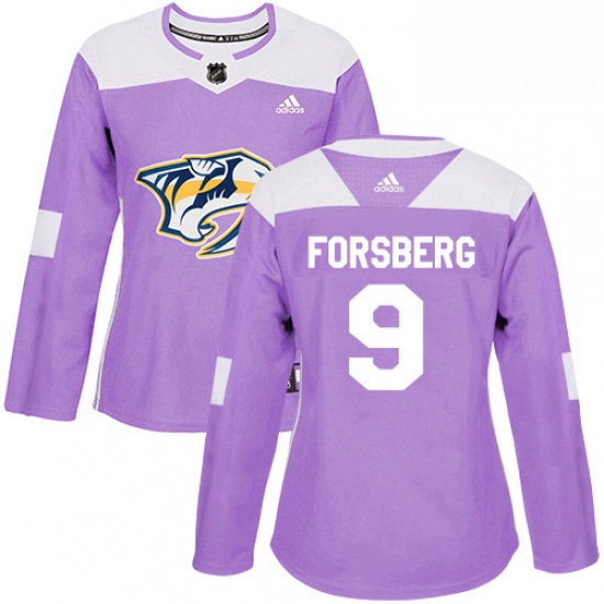 Womens Adidas Nashville Predators 9 Filip Forsberg Authentic Purple Fights Cancer Practice NHL Jerse