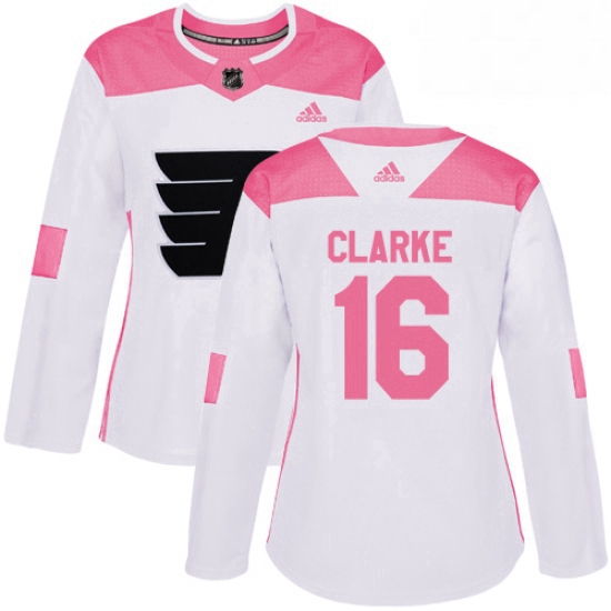 Womens Adidas Philadelphia Flyers 16 Bobby Clarke Authentic WhitePink Fashion NHL Jersey