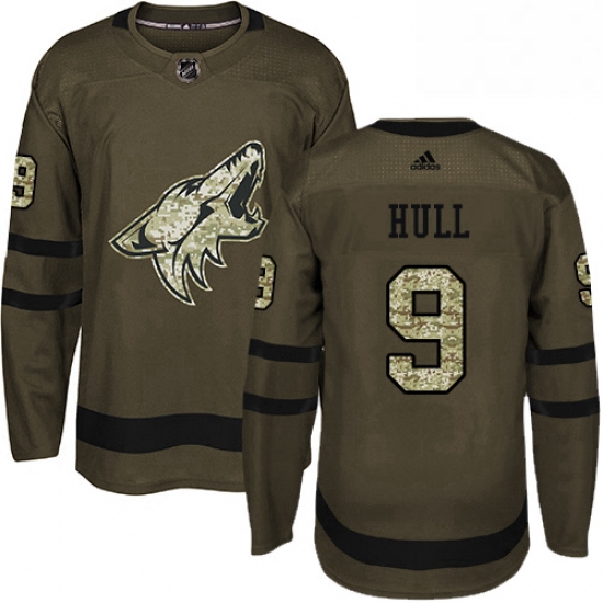 Youth Adidas Arizona Coyotes 9 Bobby Hull Authentic Green Salute to Service NHL Jersey