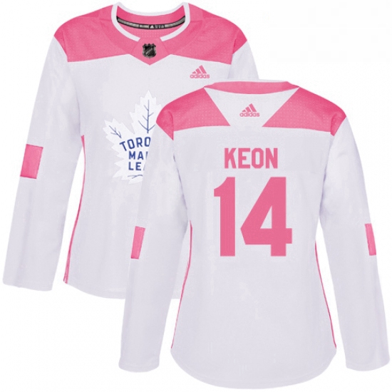 Womens Adidas Toronto Maple Leafs 14 Dave Keon Authentic WhitePink Fashion NHL Jersey