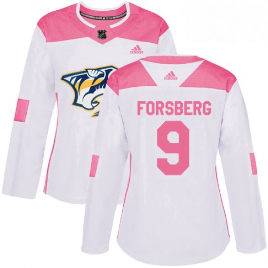 Womens Adidas Nashville Predators 9 Filip Forsberg Authentic WhitePink Fashion NHL Jersey