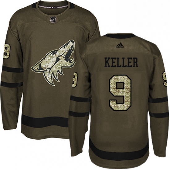 Youth Adidas Arizona Coyotes 9 Clayton Keller Authentic Green Salute to Service NHL Jersey