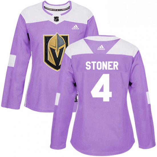 Womens Adidas Vegas Golden Knights 4 Clayton Stoner Authentic Purple Fights Cancer Practice NHL Jers