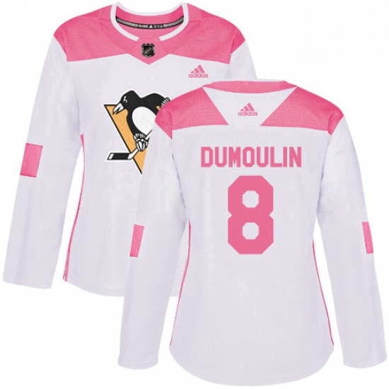 Womens Adidas Pittsburgh Penguins 8 Brian Dumoulin Authentic WhitePink Fashion NHL Jersey