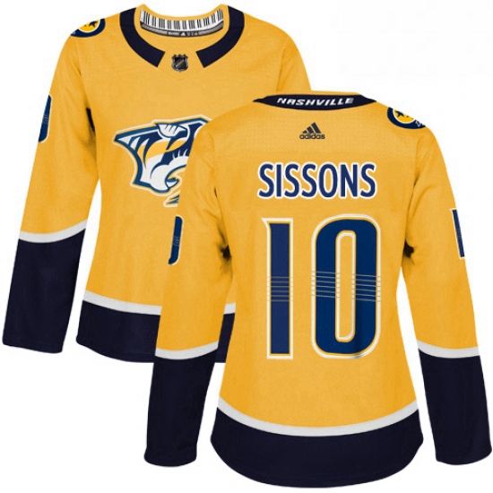 Womens Adidas Nashville Predators 10 Colton Sissons Authentic Gold Home NHL Jersey