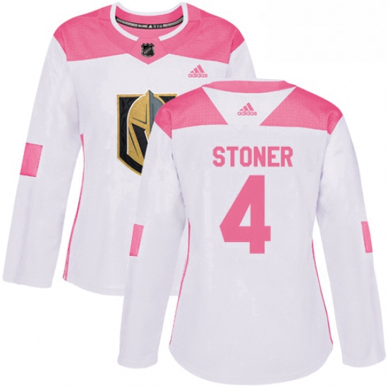 Womens Adidas Vegas Golden Knights 4 Clayton Stoner Authentic WhitePink Fashion NHL Jersey