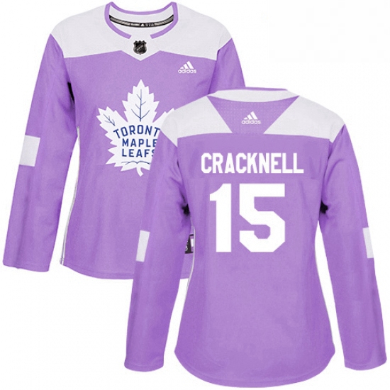 Womens Adidas Toronto Maple Leafs 15 Adam Cracknell Authentic Purple Fights Cancer Practice NHL Jers