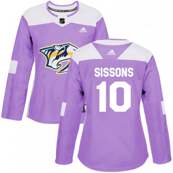 Womens Adidas Nashville Predators 10 Colton Sissons Authentic Purple Fights Cancer Practice NHL Jers