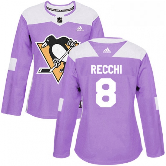 Womens Adidas Pittsburgh Penguins 8 Mark Recchi Authentic Purple Fights Cancer Practice NHL Jersey