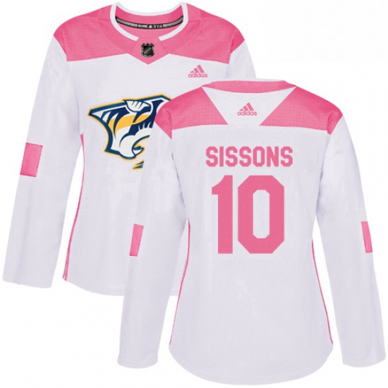 Womens Adidas Nashville Predators 10 Colton Sissons Authentic WhitePink Fashion NHL Jersey