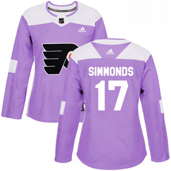 Womens Adidas Philadelphia Flyers 17 Wayne Simmonds Authentic Purple Fights Cancer Practice NHL Jers