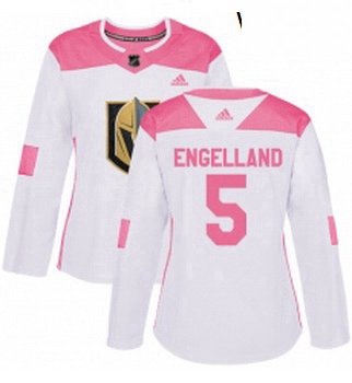 Womens Adidas Vegas Golden Knights 5 Deryk Engelland Authentic WhitePink Fashion NHL Jersey