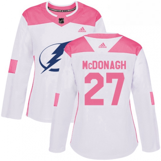 Womens Adidas Tampa Bay Lightning 27 Ryan McDonagh Authentic White Pink Fashion NHL Jersey