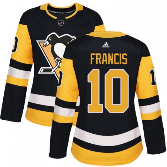 Womens Adidas Pittsburgh Penguins 10 Ron Francis Authentic Black Home NHL Jersey