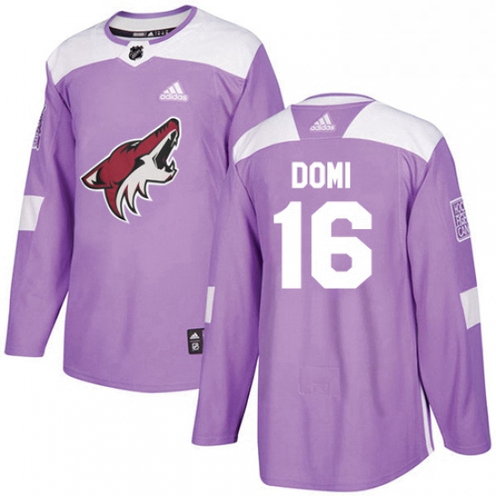 Youth Adidas Arizona Coyotes 16 Max Domi Authentic Purple Fights Cancer Practice NHL Jersey