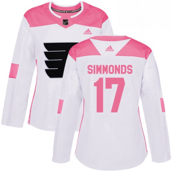 Womens Adidas Philadelphia Flyers 17 Wayne Simmonds Authentic WhitePink Fashion NHL Jersey