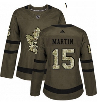 Womens Adidas Toronto Maple Leafs 15 Matt Martin Authentic Green Salute to Service NHL Jersey