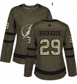 Womens Adidas Tampa Bay Lightning 29 Slater Koekkoek Authentic Green Salute to Service NHL Jersey