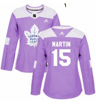 Womens Adidas Toronto Maple Leafs 15 Matt Martin Authentic Purple Fights Cancer Practice NHL Jersey