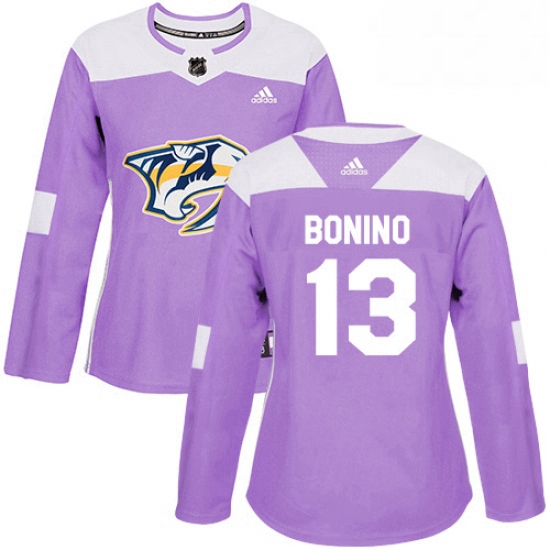 Womens Adidas Nashville Predators 13 Nick Bonino Authentic Purple Fights Cancer Practice NHL Jersey