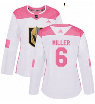 Womens Adidas Vegas Golden Knights 6 Colin Miller Authentic WhitePink Fashion NHL Jersey