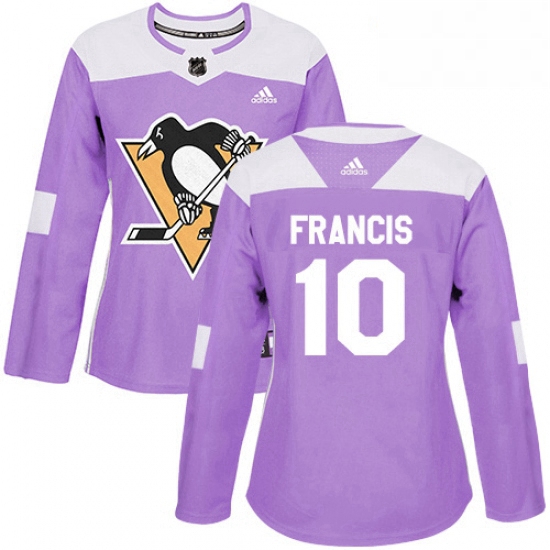 Womens Adidas Pittsburgh Penguins 10 Ron Francis Authentic Purple Fights Cancer Practice NHL Jersey