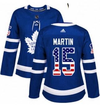 Womens Adidas Toronto Maple Leafs 15 Matt Martin Authentic Royal Blue USA Flag Fashion NHL Jersey