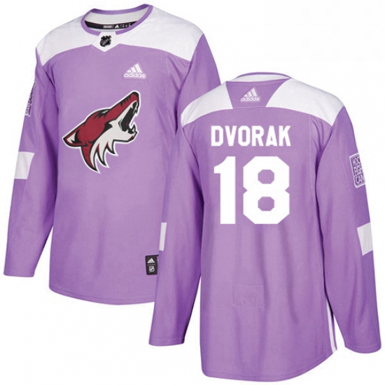 Youth Adidas Arizona Coyotes 18 Christian Dvorak Authentic Purple Fights Cancer Practice NHL Jersey