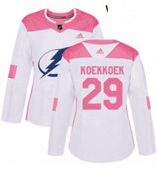 Womens Adidas Tampa Bay Lightning 29 Slater Koekkoek Authentic WhitePink Fashion NHL Jersey