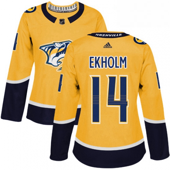 Womens Adidas Nashville Predators 14 Mattias Ekholm Authentic Gold Home NHL Jersey