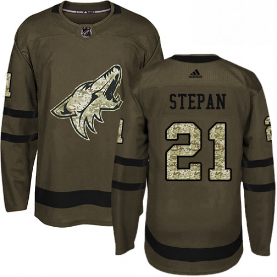 Youth Adidas Arizona Coyotes 21 Derek Stepan Authentic Green Salute to Service NHL Jersey