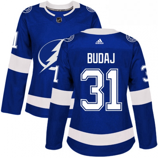 Womens Adidas Tampa Bay Lightning 31 Peter Budaj Authentic Royal Blue Home NHL Jersey