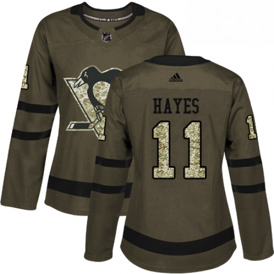 Womens Adidas Pittsburgh Penguins 11 Jimmy Hayes Authentic Green Salute to Service NHL Jersey