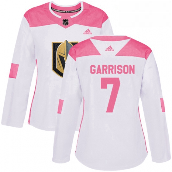 Womens Adidas Vegas Golden Knights 7 Jason Garrison Authentic WhitePink Fashion NHL Jersey